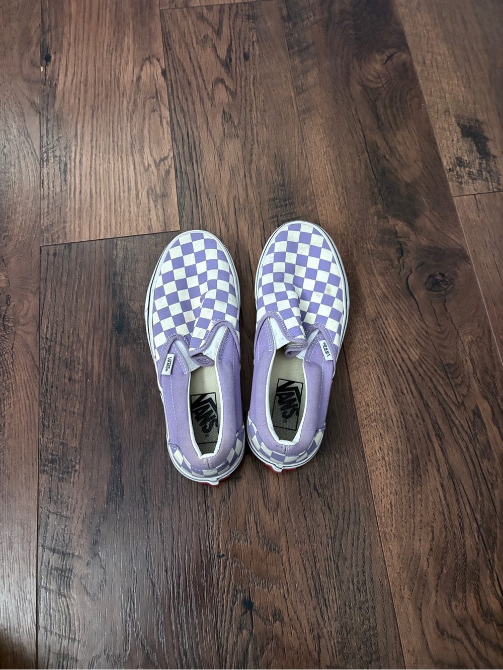 Vans Slip-On Checkerboard Sneakers in Lavender and White